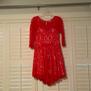 Free People lined detailed lace coral dress
